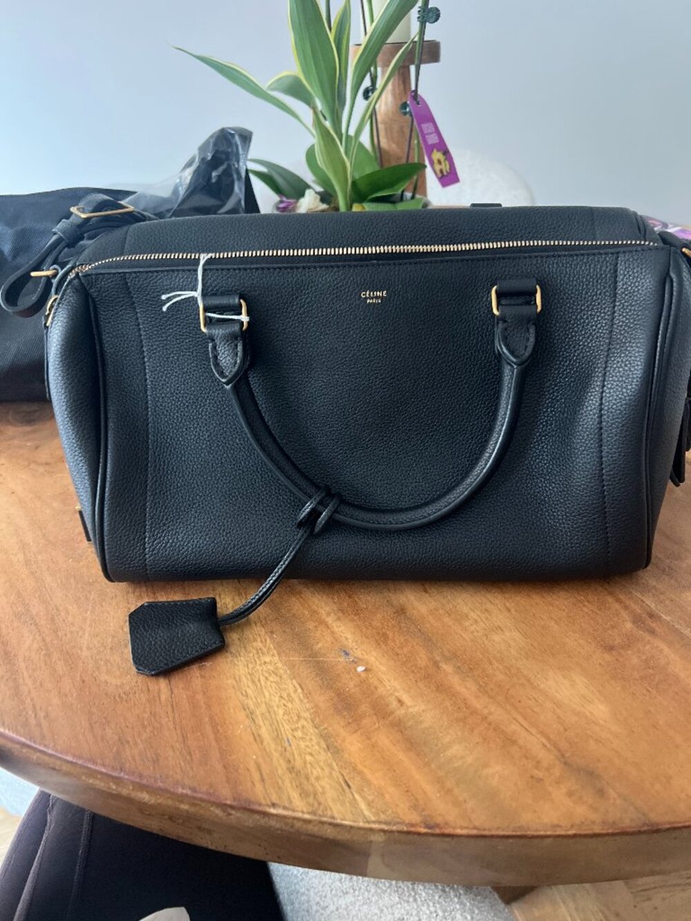 Celine Asymmetrical Black Leather Duffle bag